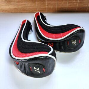 Golf Head Cover V-2 Pure Fit 18° & 20° Lot of 2 Black & Red White Piping